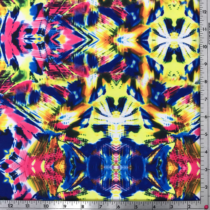 Primary Kaleidoscope Printed Nylon Spandex Fabric - Multicolor Kaleidoscope Print, 55/56" Width (1 Yard)