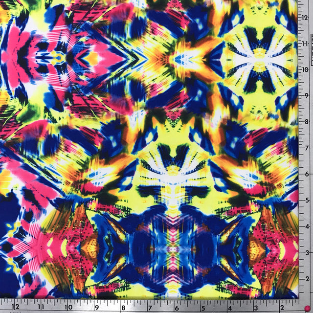 Primary Kaleidoscope Printed Nylon Spandex Fabric - Multicolor Kaleidoscope Print, 55/56" Width (1 Yard)