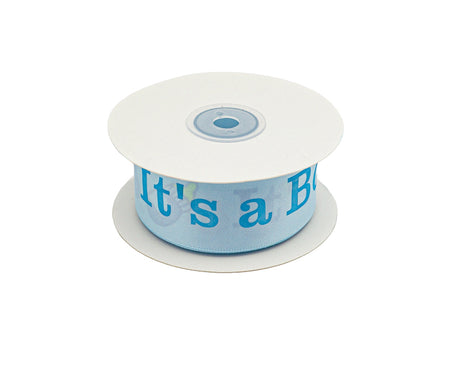 1 1/2" x 25 Yards Blue It's a Boy Baby Shower Printed Satin Gift Ribbon