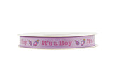 3/8" x 25 Yards Lavender / Pink It's a Boy Baby Printed Shower Satin Gift Ribbon
