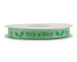 3/8"x 25 yards Mint It's a Boy Baby Shower Printed Satin Gift Ribbon - Pack of 15 Rolls