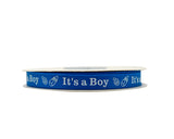 3/8"x 25 yards Royal Blue It's a Boy Baby Shower Printed Satin Gift Ribbon - Pack of 15 Rolls