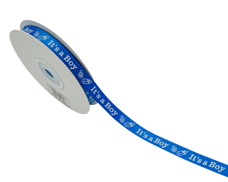 3/8"x 25 yards Royal Blue It's a Boy Baby Shower Printed Satin Gift Ribbon