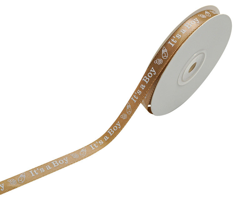 3/8"x 25 yards Tan It's a Boy Baby Shower Printed Satin Gift Ribbon - Pack of 15 Rolls