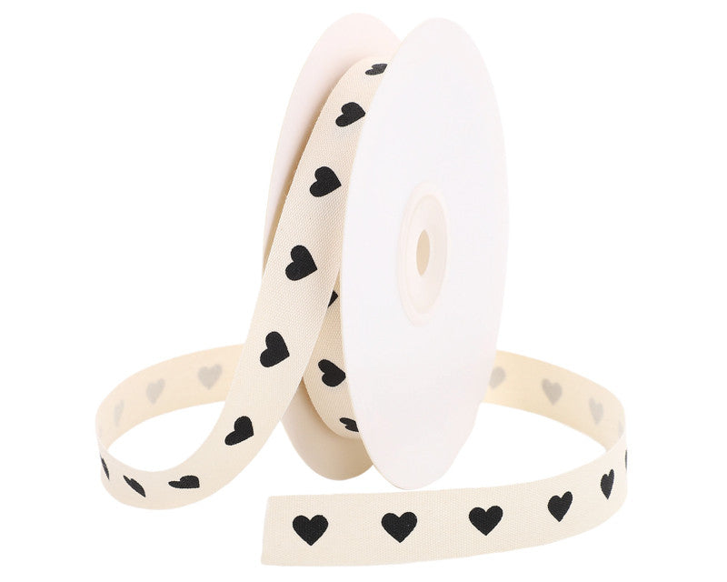 5/8" x 25 Yards Heart Printed Cotton Ribbon - Pack of 10 Rolls