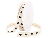 5/8" x 25 Yards Heart Printed Cotton Ribbon - Pack of 10 Rolls