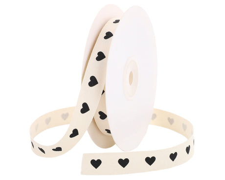 5/8" x 25 Yards Heart Printed Cotton Ribbon - Pack of 10 Rolls