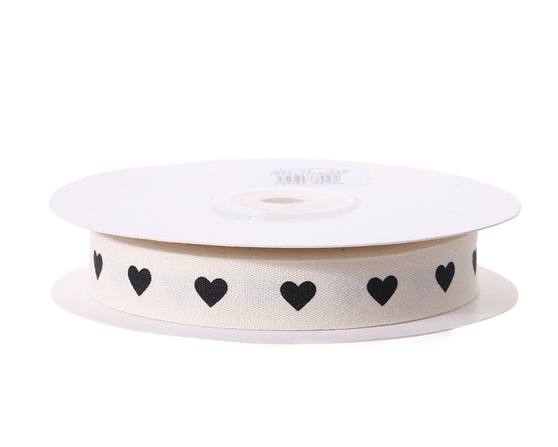 5/8" x 25 Yards Heart Printed Cotton Ribbon - Pack of 10 Rolls