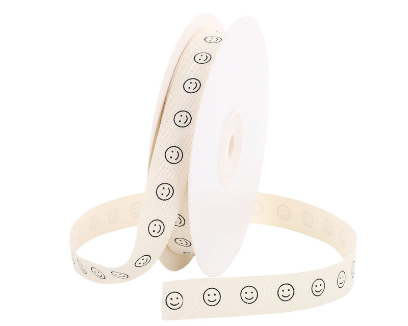 5/8" x 25 Yards Smiley Face Printed Cotton Ribbon - Pack of 10 Rolls