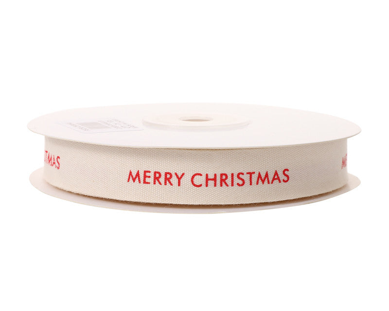 5/8" x 25 Yards "MERRY CHRISTMAS" Printed Cotton Ribbon - Pack of 10 Rolls