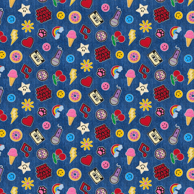 Cotton Print Blue Patch Perfect Girl World Fabric