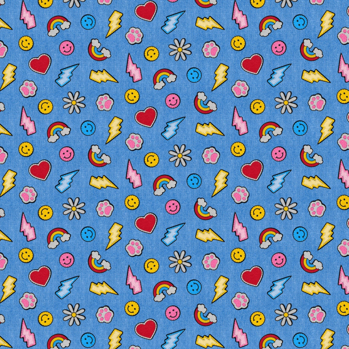 Cotton Smileys & Rainbows Print Fabric 43/44" Blue