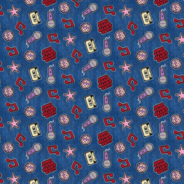 Cotton Fabric Blue Patch Perfect Music 43/44"
