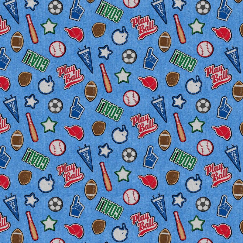 Cotton Print Blue Patch Perfect Sports Fabric 43/44"