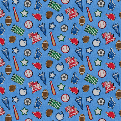 Cotton Print Blue Patch Perfect Sports Fabric 43/44"