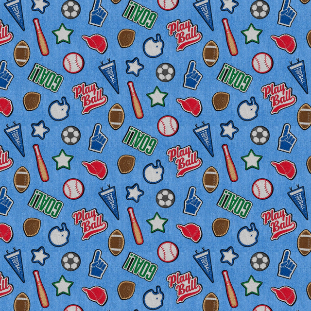 Cotton Print Blue Patch Perfect Sports Fabric 43/44"