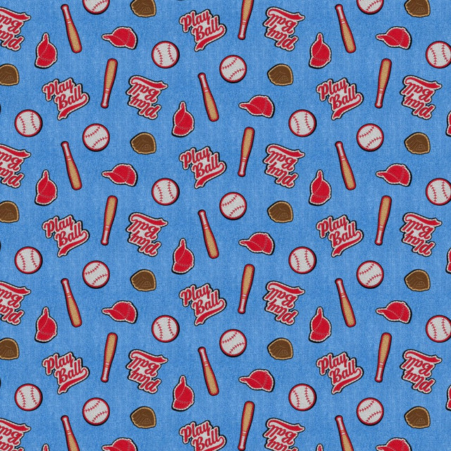Cotton Baseball Fabric Blue Patch Perfect 43/44"
