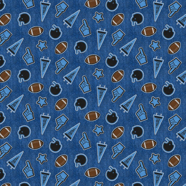 Cotton Football Fabric Blue Patch Perfect 43/44
