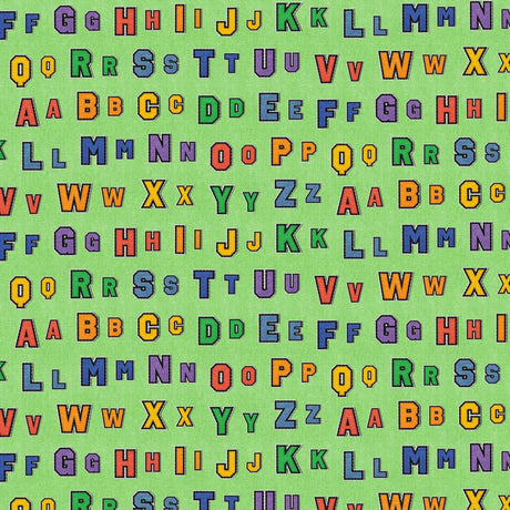 Cotton Print Green Patch Perfect Alphabet Rows Fabric