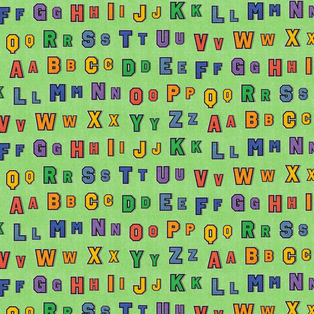 Cotton Print Green Patch Perfect Alphabet Rows Fabric