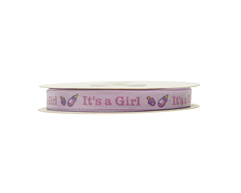 3/8" x 25 Yards Lavender/Pink It's a Girl Baby Shower Printed Satin Gift Ribbon
