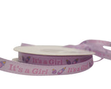 3/8" x 25 Yards Lavender/Pink It's a Girl Baby Shower Printed Satin Gift Ribbon