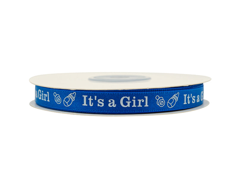 3/8"x 25 yards Royal Blue It's a Girl Baby Shower Printed Satin Gift Ribbon