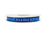 3/8"x 25 yards Royal Blue It's a Girl Baby Shower Printed Satin Gift Ribbon