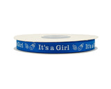 3/8"x 25 yards Royal Blue It's a Girl Baby Shower Printed Satin Gift Ribbon - Pack of 15 Rolls