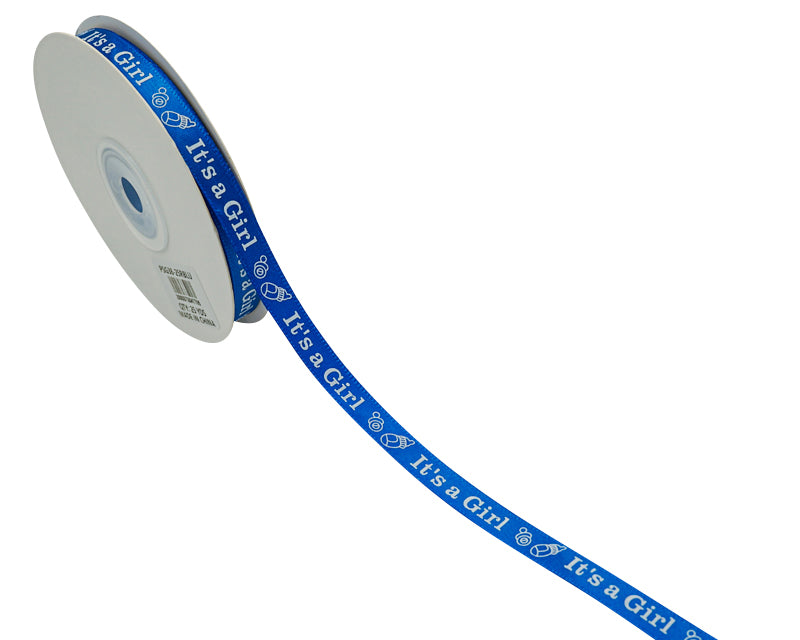 3/8"x 25 yards Royal Blue It's a Girl Baby Shower Printed Satin Gift Ribbon