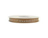 3/8"x 25 yards Tan It's a Girl Baby Shower Printed Satin Gift Ribbon