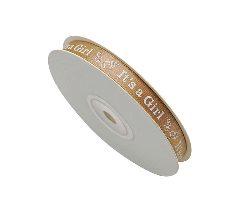 3/8"x 25 yards Tan It's a Girl Baby Shower Printed Satin Gift Ribbon