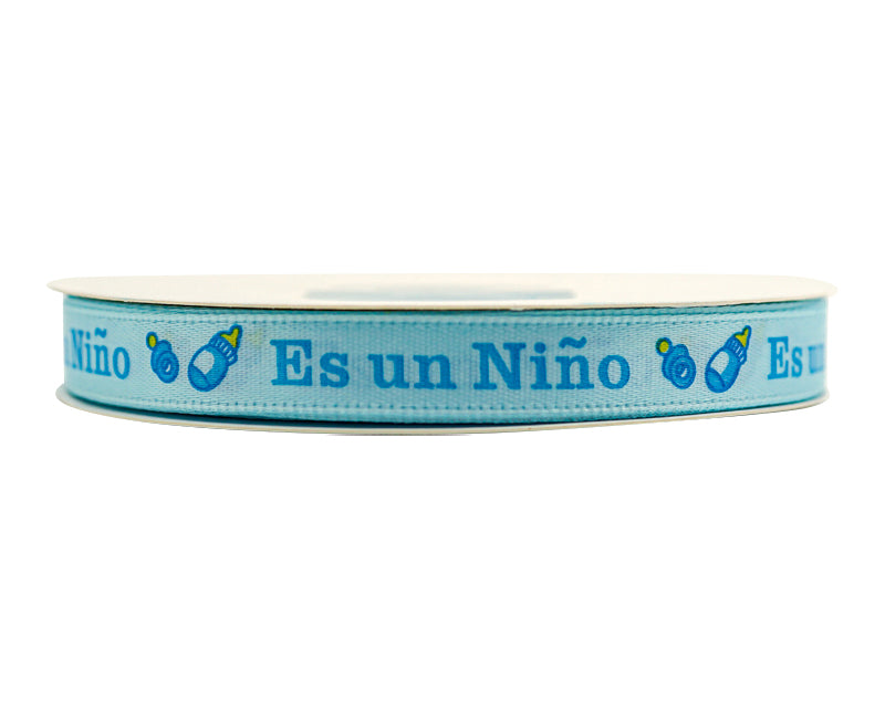 3/8"x 25 yards Es un Niño Baby Shower Spanish Single Face Satin Gift Ribbon