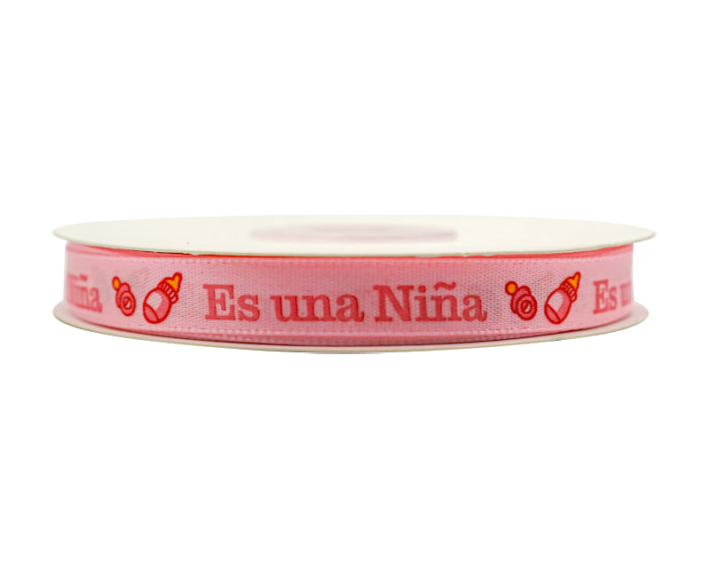 3/8"x 25 yards Es un Niña Baby Shower Spanish Single Face Satin Gift Ribbon