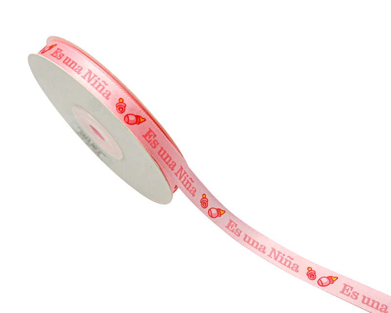 3/8"x 25 yards Es un Niña Baby Shower Spanish Single Face Satin Gift Ribbon