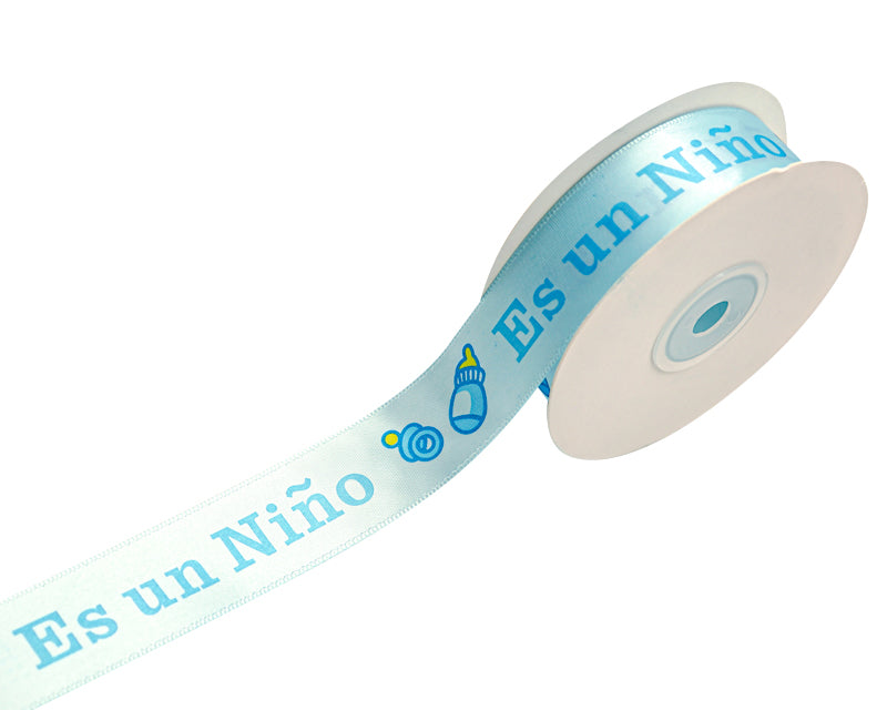 7/8"x 25 yards Es un Niño Baby Shower Spanish Single Face Satin Gift Ribbon
