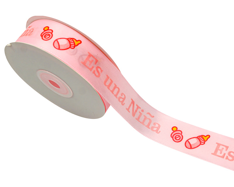 7/8"x 25 yards Es un Niña Baby Shower Spanish Single Face Satin Gift Ribbon