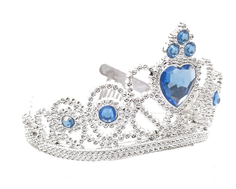 Blue-Silver Jeweled Tiara Party Favor - Pack of 12 Plastic Crowns