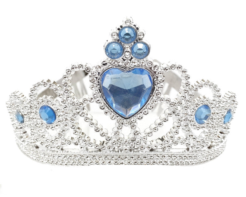 Blue-Silver Jeweled Tiara Party Favor - Pack of 12 Plastic Crowns