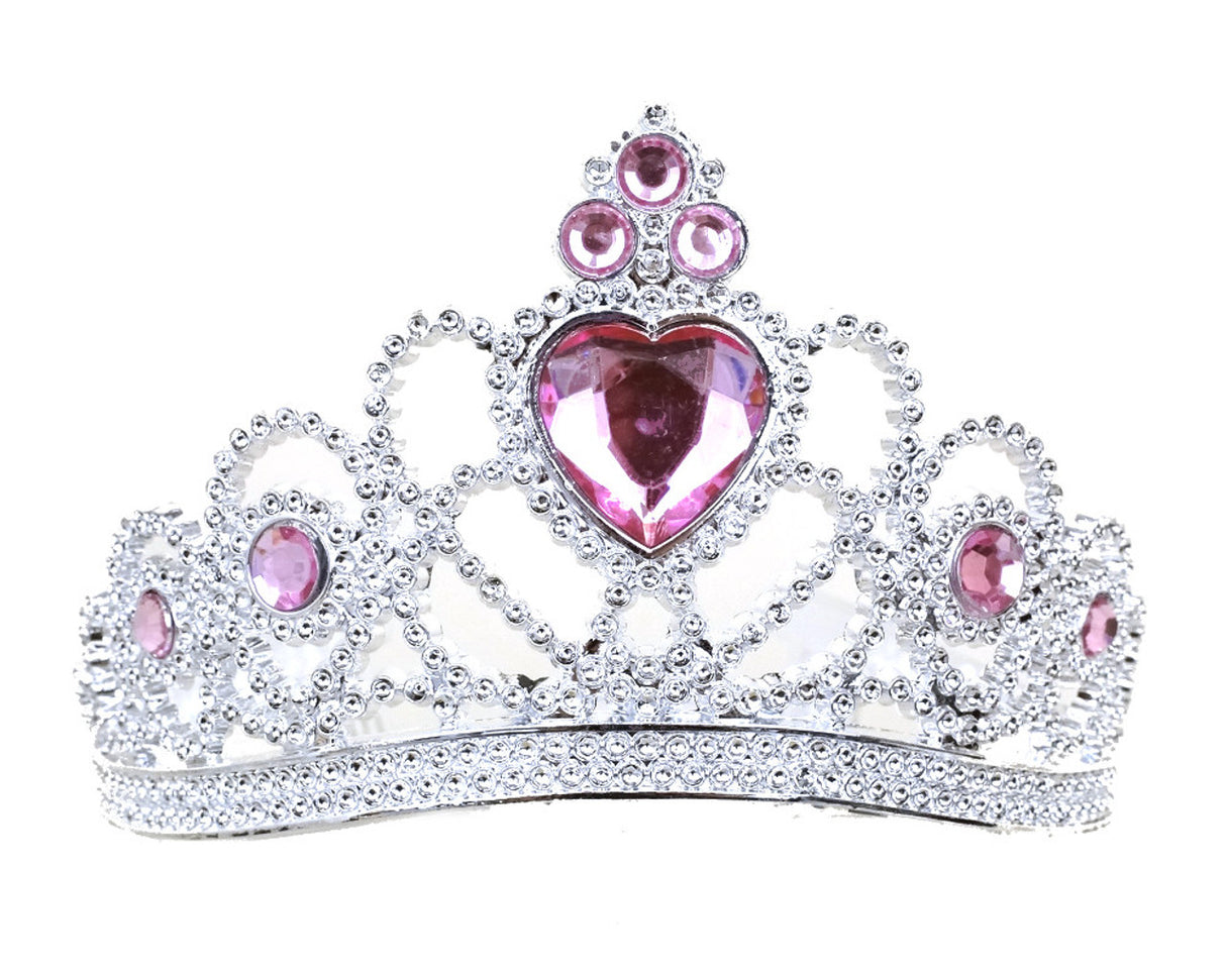 Pink-Silver Jeweled Tiara Party Favor - Pack of 12 Plastic Crowns
