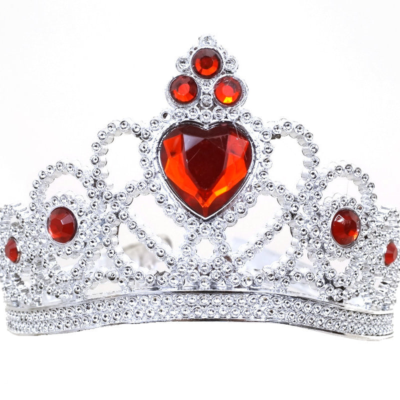 Red-Silver Jeweled Tiara Party Favor - Pack of 12 Plastic Crowns