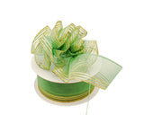 1.5"x25 yards Sage Green /Gold Organza Pull Bows Gift Ribbon - Pack of 5 Rolls