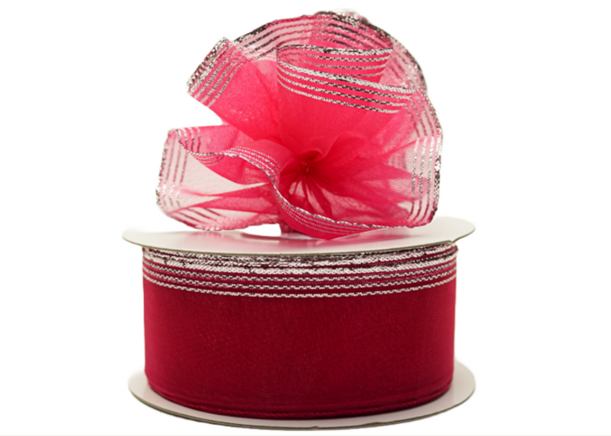 1.5"x25 yards Fuchsia/Silver Organza Pull Bows Gift Ribbon