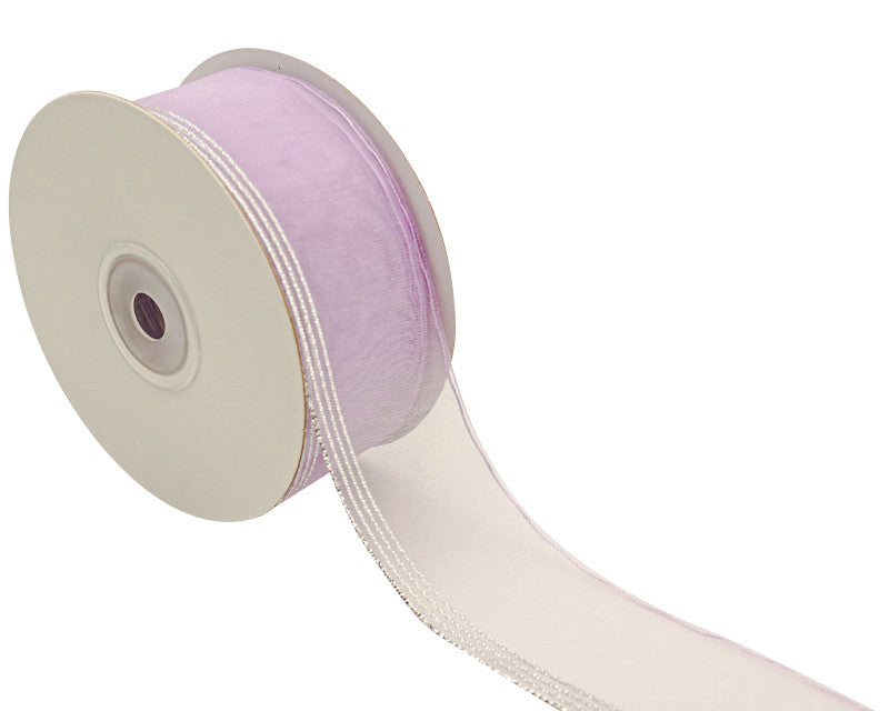 1.5"x25 yards Lavender/Silver Organza Pull Bows Gift Ribbon - Pack of 5 Rolls