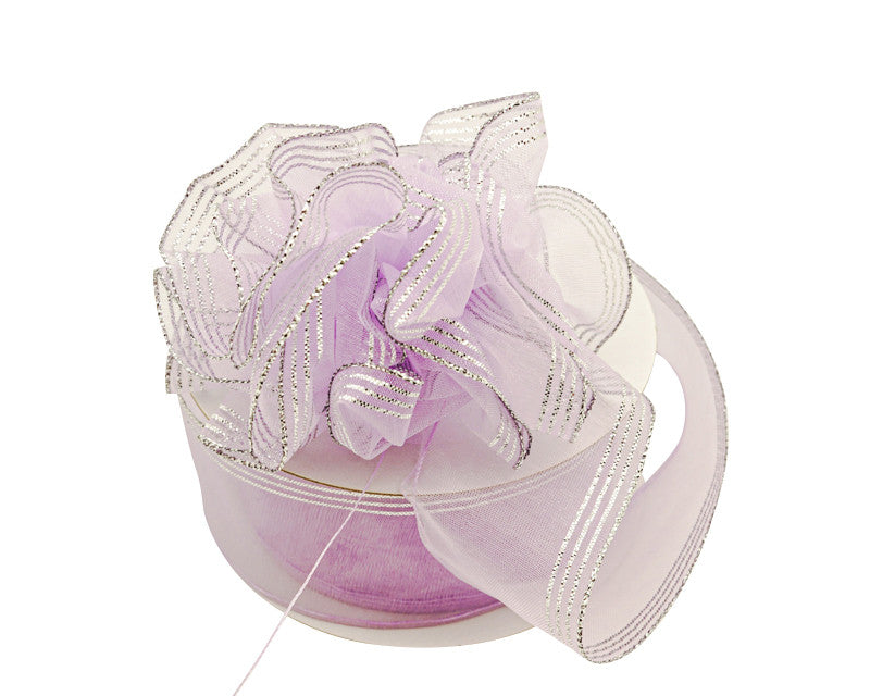 1.5"x25 yards Lavender/Silver Organza Pull Bows Gift Ribbon - Pack of 5 Rolls