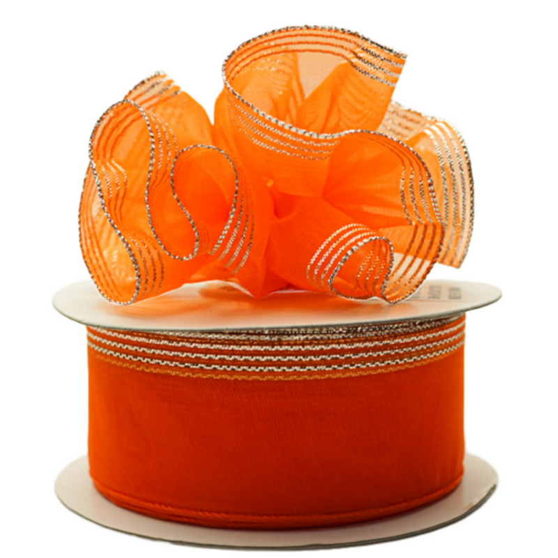 1.5"x25 yards Orange/Silver Organza Pull Bows Gift Ribbon