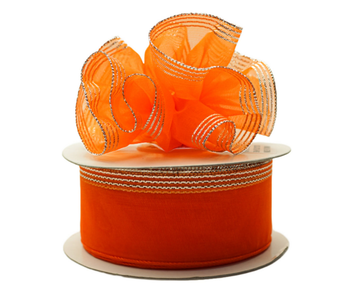 1.5"x25 yards Orange/Silver Organza Pull Bows Gift Ribbon