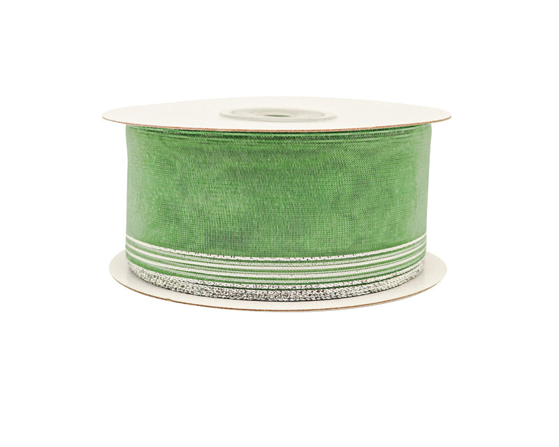 1.5"x25 yards Sage/Silver Organza Pull Bows Gift Ribbon
