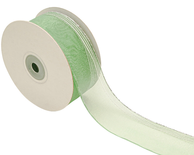 1.5"x25 yards Sage/Silver Organza Pull Bows Gift Ribbon