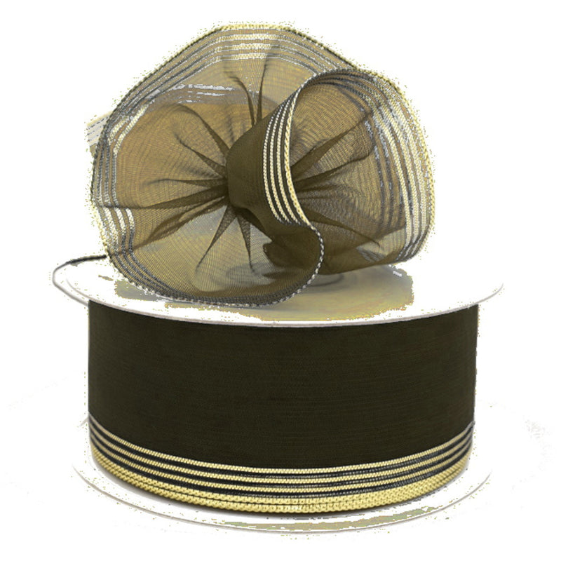 1.5"x25 yards Brown Organza Pull Bows Gift Ribbon with Gold Trim